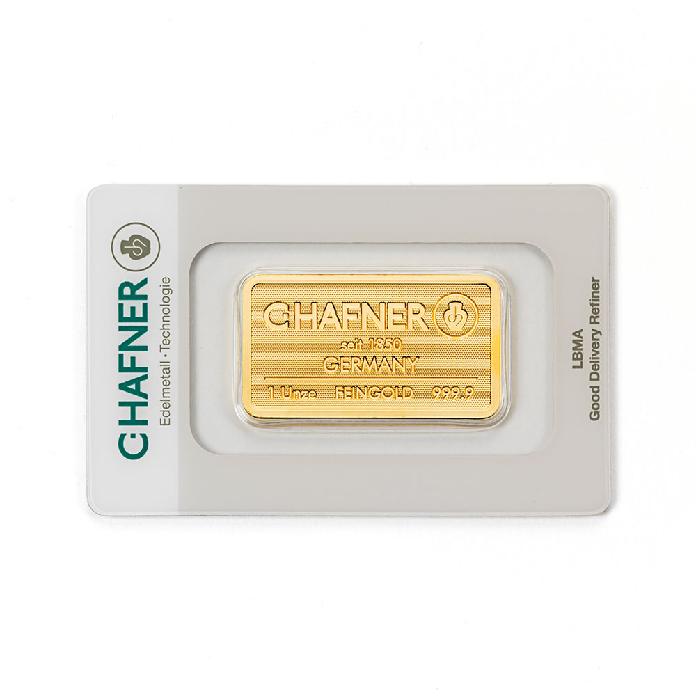1 Unze Feingoldbarren geprägt