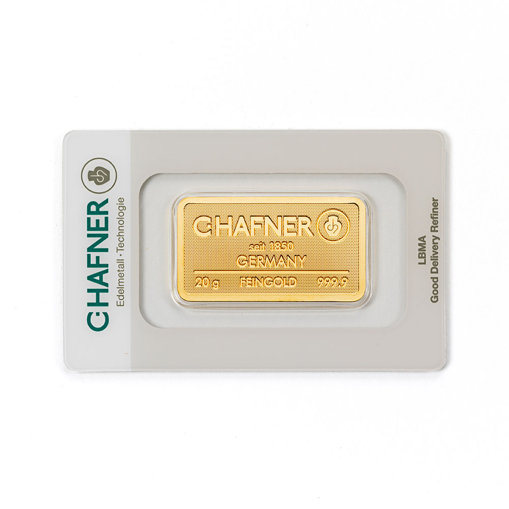 20 Gramm Feingoldbarren geprägt