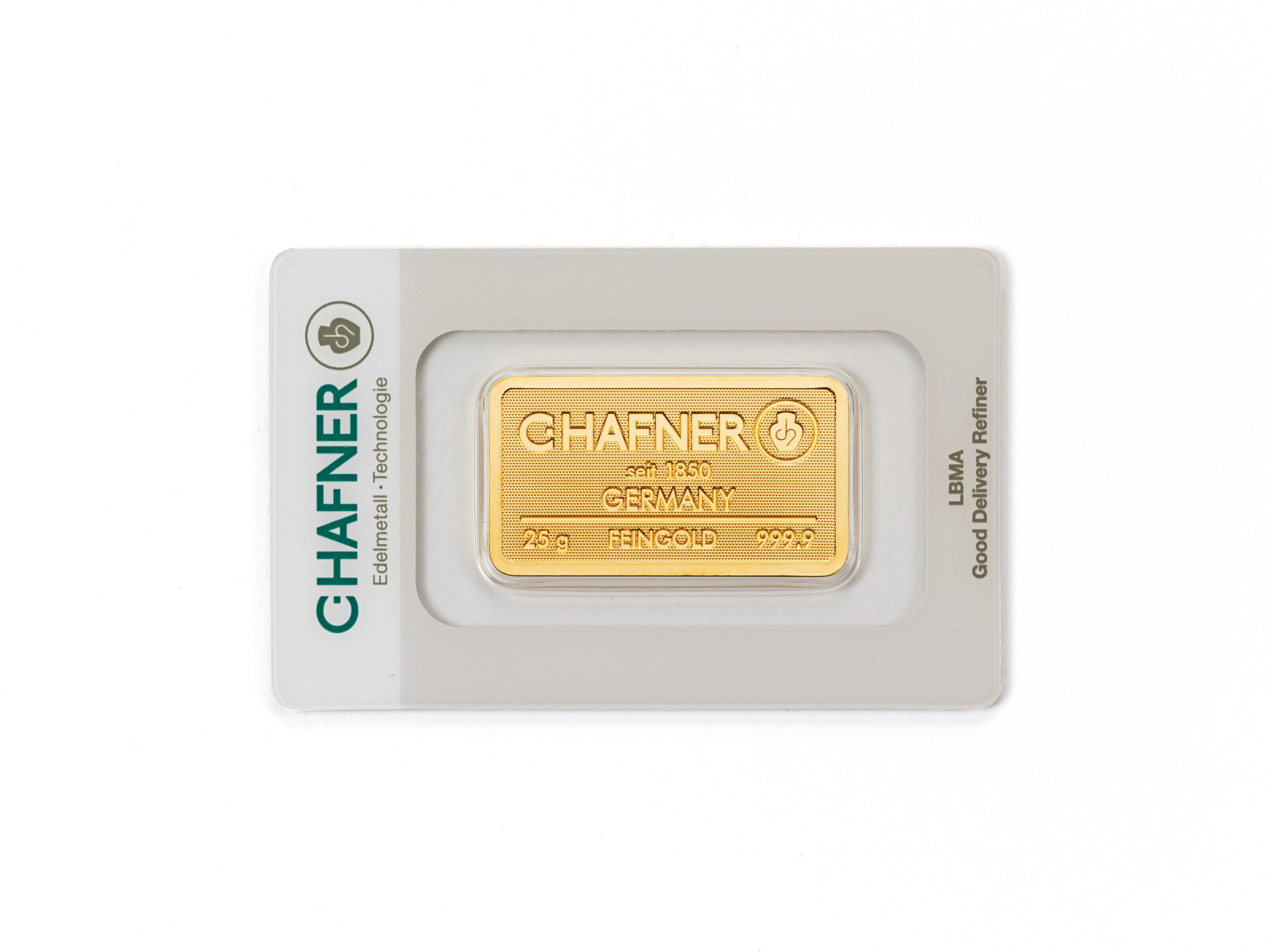 25 Gramm Feingoldbarren geprägt