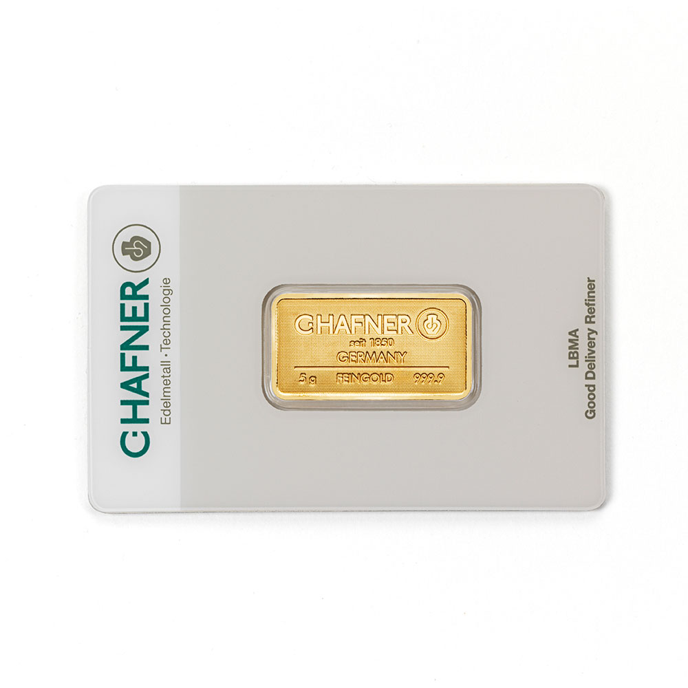 5 Gramm Feingoldbarren geprägt